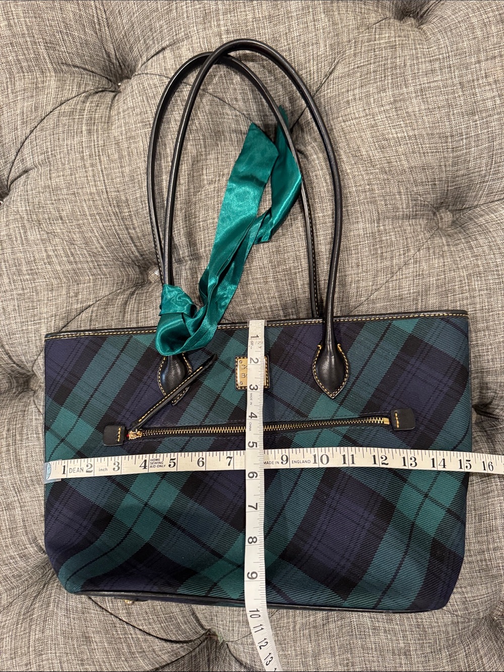 Dooney & Bourke Bag Plaid Tartan Green and Navy Tote Bag - Picture 17 of 17
